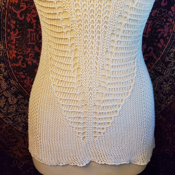 CAbi Ivory Bohemian Crochet Open Knit Tank Top Sweater Womens Size XS - Picture 6 of 14